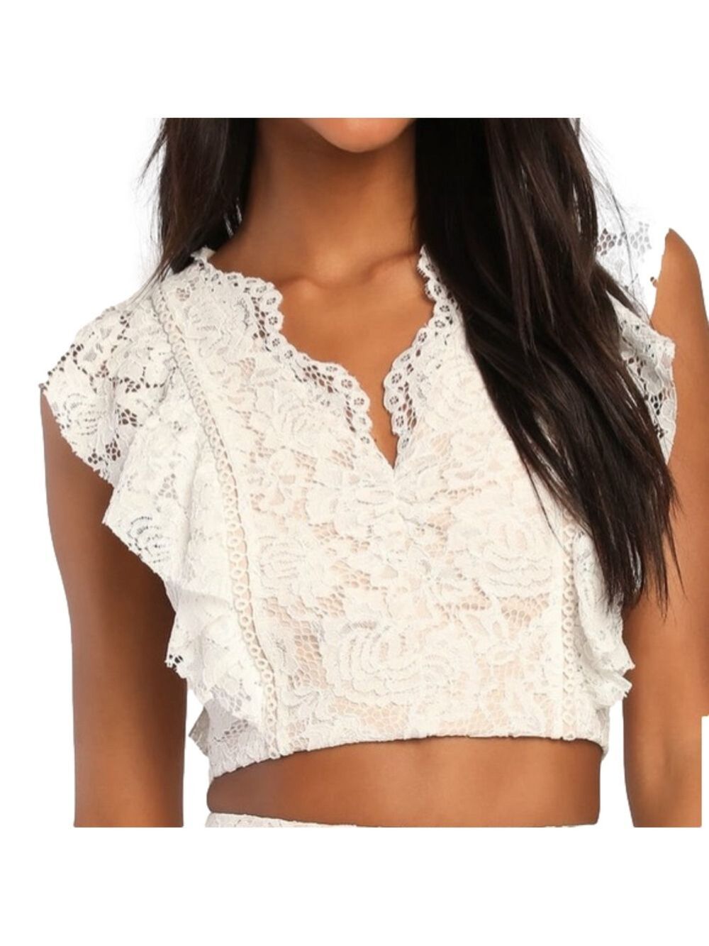 NWT Lulus Ivory Lace Ruffle Crop Top XS